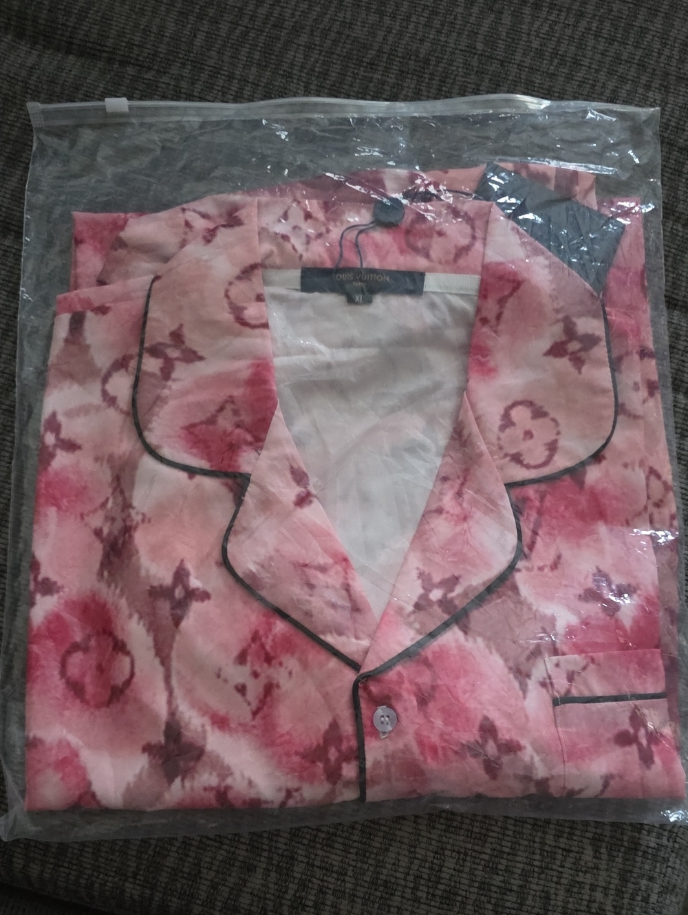 Pink Floral Pajama Top And Bottom with Black Piping